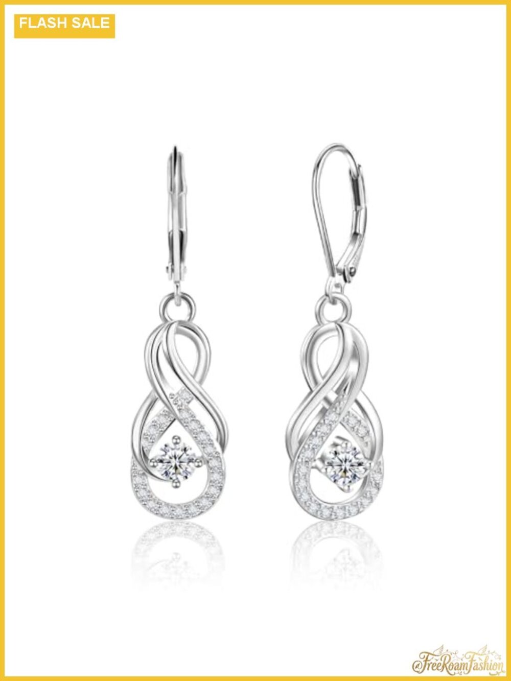 Silver Plated Infinity Leverback Dangle Earrings with Cubic Zirconia